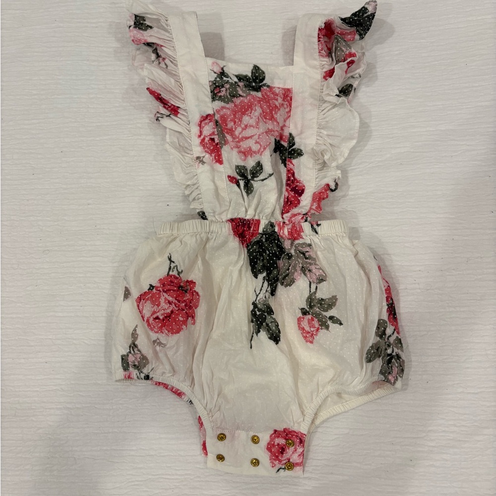 LoveShackFancy Floral Ruffle One Piece - Pink and White